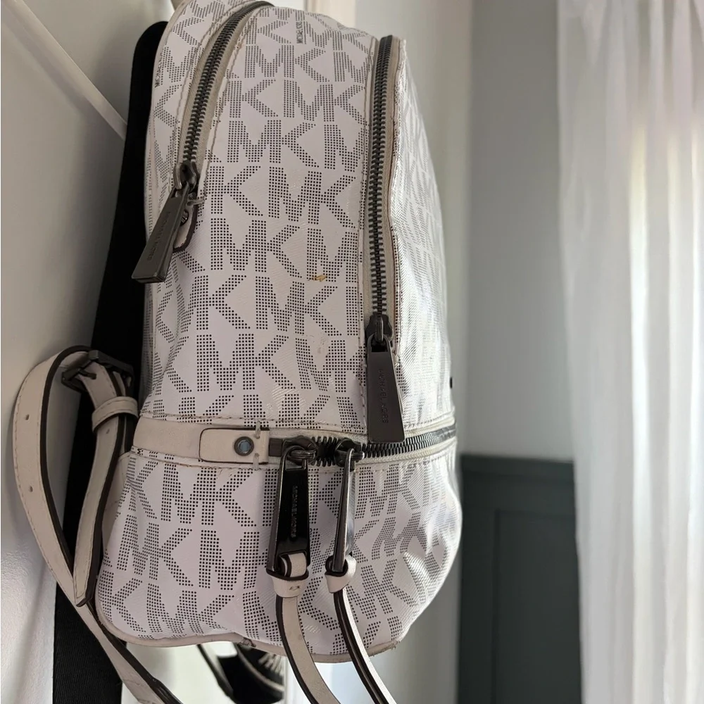 Michael Kors White MK Logo Mini Backpack with Silver Hardware